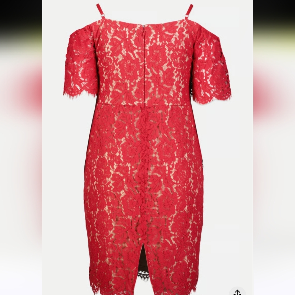 1x Red Lace Off-Shoulder Dress - Picture 3 of 6